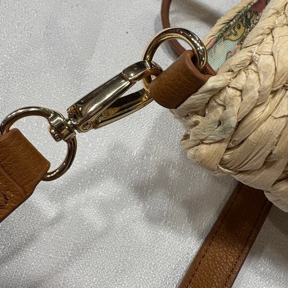 Talbots Woven Cornhusk Purse with Brown Leather Accents and Long Strap - Picture 6 of 10